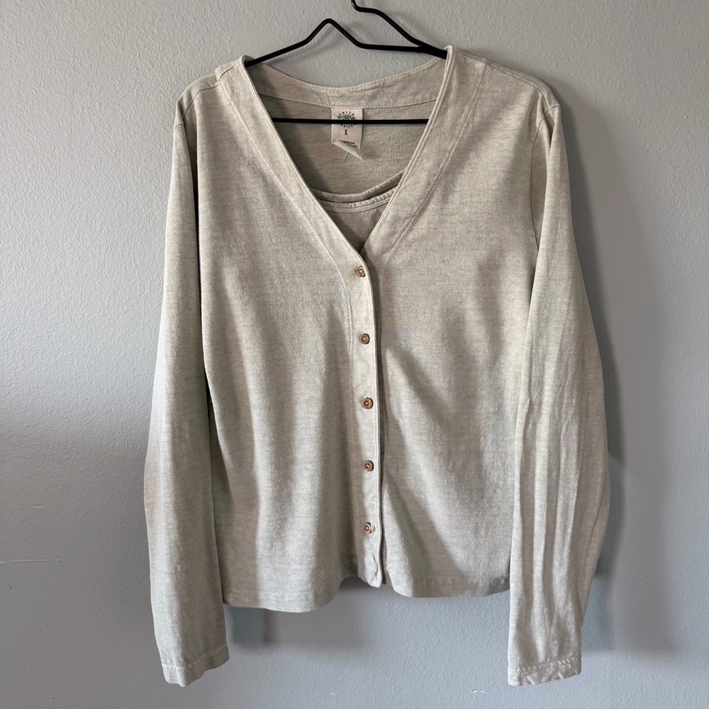 Earth Creations Moss Green Hemp Cotton Cardigan and Tank Set Size L